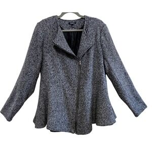 Torrid Black/White Marl Wool Blend‎ Peplum Moto Jacket Asymmetric Zip Women's 2X